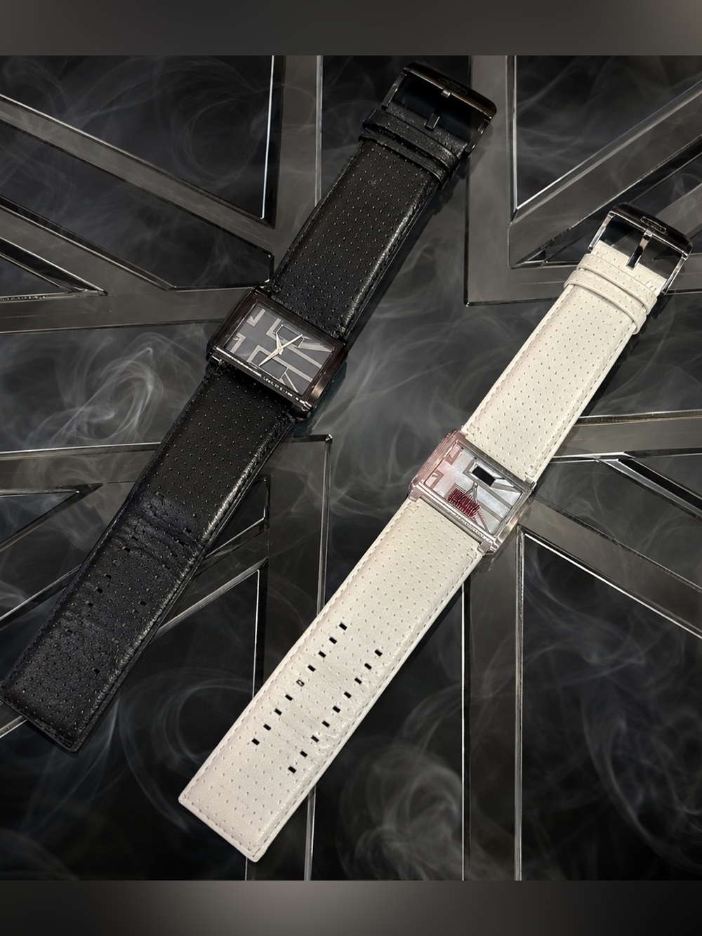 TWO WATCHES - Monarchy mother-of-pearl Union Jack faces / leather straps - wow